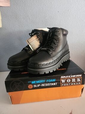 Skechers Work Black Slip-Resistant Memory Foam Boots
